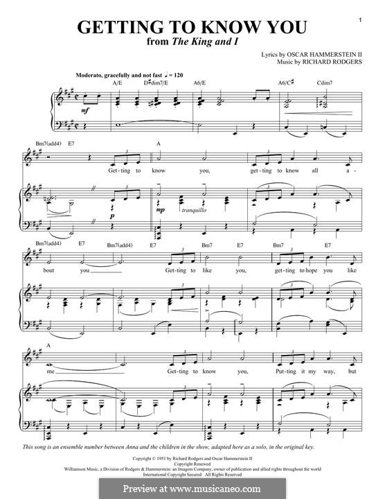 Getting to Know You (from The King and I): Para vocais e piano by Richard Rodgers