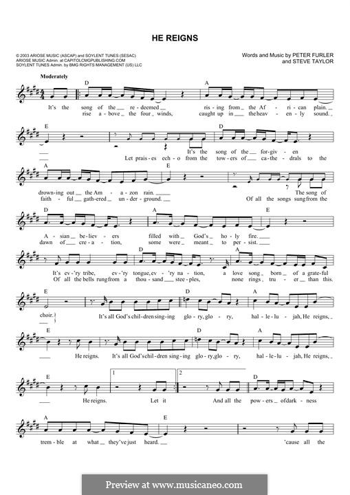 He Reigns (Newsboys): melodia by Peter Furler, Steve Taylor