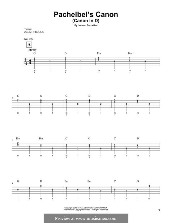 Canon in D Major (Printable): For banjo by Johann Pachelbel