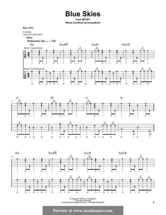 Blue Skies: For banjo by Irving Berlin