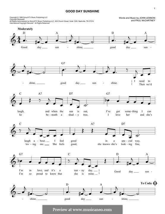 Good Day Sunshine (The Beatles): melodia by John Lennon, Paul McCartney