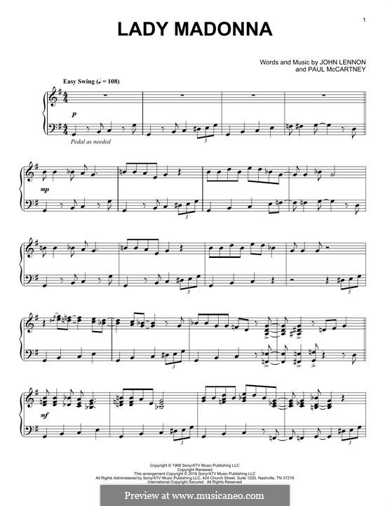 Lady Madonna (The Beatles): For piano (jazz version) by John Lennon, Paul McCartney