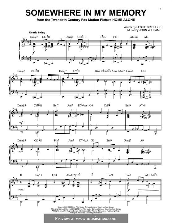 Somewhere in My Memory (from Home Alone): Para Piano by John Williams