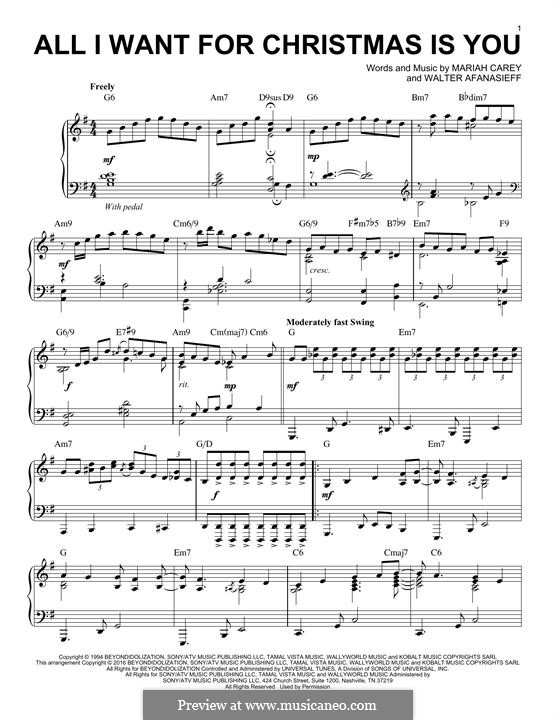 Instrumental version: For piano (jazz version) by Mariah Carey, Walter Afanasieff