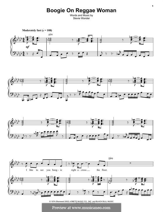 Boogie on Reggae Woman: Para vocais e piano by Stevie Wonder