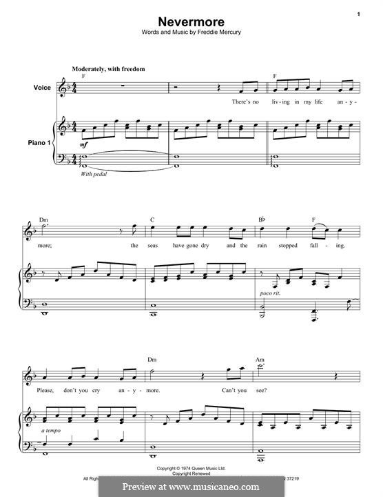 Nevermore (Queen): Para vocais e piano by Freddie Mercury