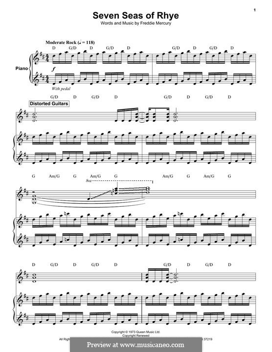Seven Seas of Rhye (Queen): Para vocais e piano by Freddie Mercury