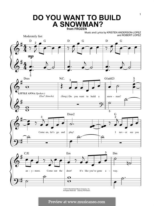 Do You Want to Build a Snowman? (from Frozen): para piano (G maior) by Robert Lopez, Kristen Anderson-Lopez