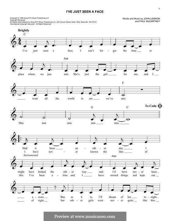 I've Just Seen a Face (The Beatles): melodia by John Lennon, Paul McCartney