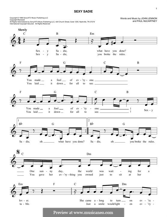 Sexy Sadie (The Beatles): melodia by John Lennon, Paul McCartney