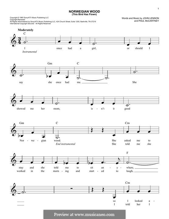 Norwegian Wood (This Bird Has Flown): melodia by John Lennon, Paul McCartney