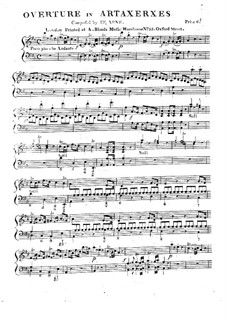 Artaxerxes: Overture, for harpsichord (or piano) by Thomas Augustine Arne