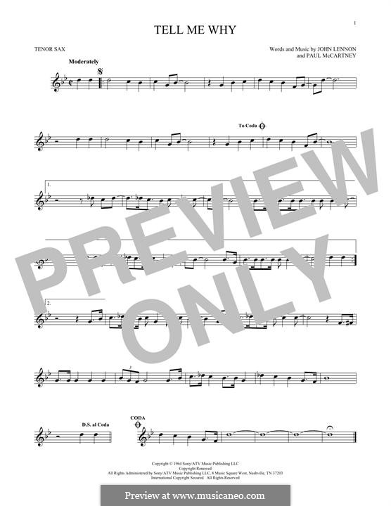 Tell Me Why (The Beatles): para saxofone tenor by John Lennon, Paul McCartney