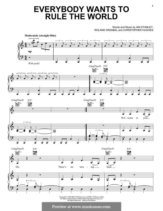 Everybody Wants to Rule the World (Tears for Fears): Para vocais e piano (ou Guitarra) by Chris Hughes, Ian Stanley, Roland Orzabal