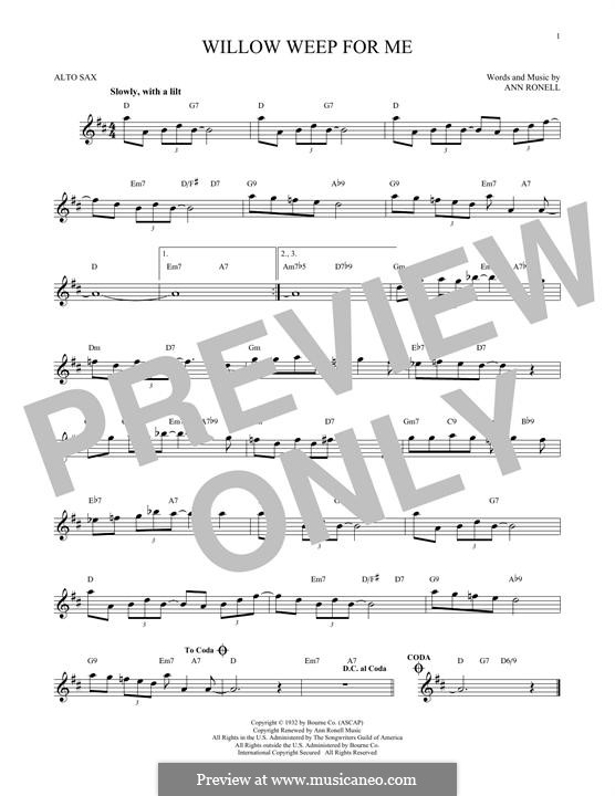 Willow Weep for Me (Chad & Jeremy): para Saxofone Alto by Ann Ronell