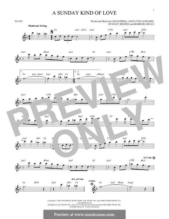 A Sunday Kind of Love: para flauta by Anita Leonard, Barbara Belle, Louis Prima, Stan Rhodes