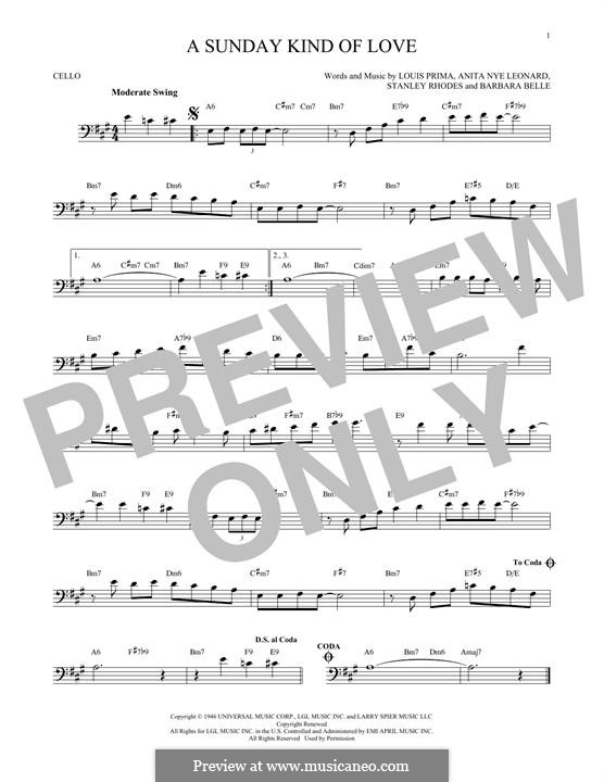 A Sunday Kind of Love: para violoncelo by Anita Leonard, Barbara Belle, Louis Prima, Stan Rhodes