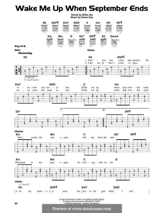 Wake Me Up When September Ends (Green Day): Para Guitarra by Billie Joe Armstrong, Tré Cool, Michael Pritchard