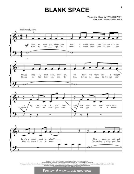 Blank Space: Para Piano by Shellback, Max Martin, Taylor Swift