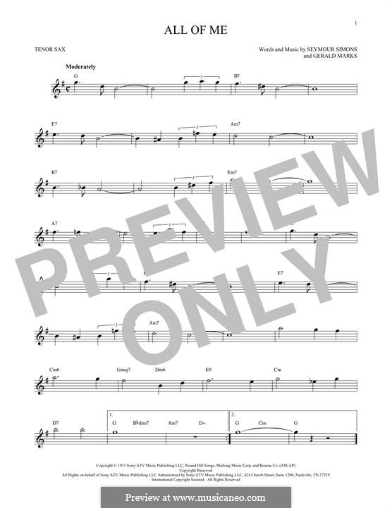 All of Me: para saxofone tenor by Seymour Simons, Gerald Marks