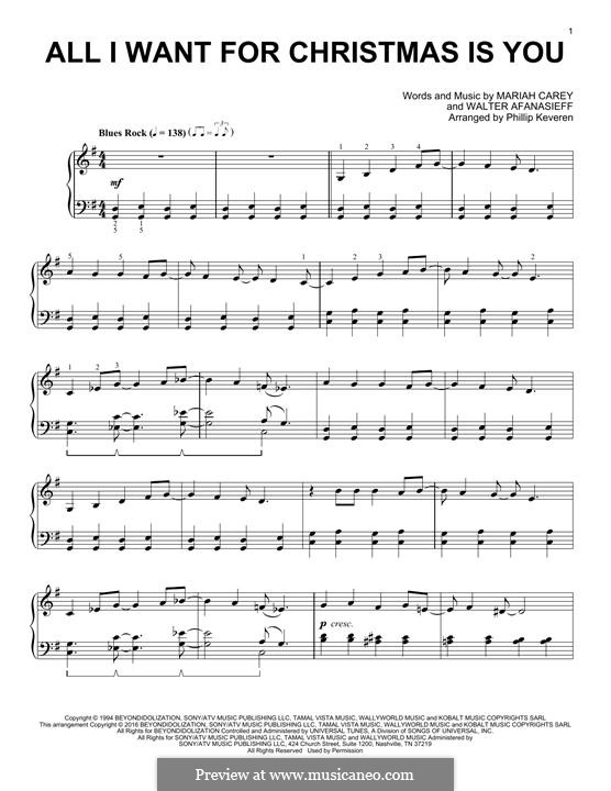Instrumental version: Para Piano by Mariah Carey, Walter Afanasieff