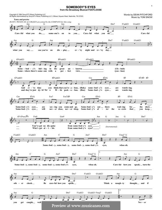 Somebody's Eyes: Letras e Acordes by Tom Snow