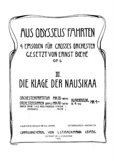 Aus Odysseus' Fahrten, Op.6: Teil III Die Klage der Nausikaa by Ernst Boehe