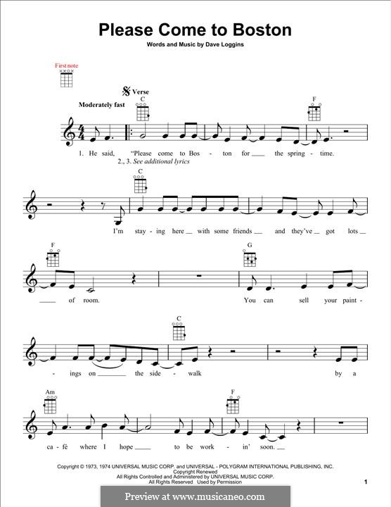 Please Come To Boston: para ukulele by Dave Loggins