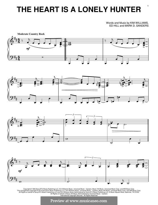 The Heart Is a Lonely Hunter (Reba McEntire): Para Piano by Edward Burlingame Hill, Kim Williams, Mark D. Sanders
