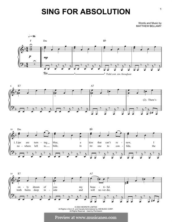 Sing for Absolution (Muse): Para Piano by Chris Wolstenholme, Dominic Howard, Matthew Bellamy