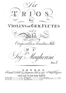 Six Trios for Violins (or Flutes) and Basso Continuo: parte basso continuo by Giuseppe Maria Magherini