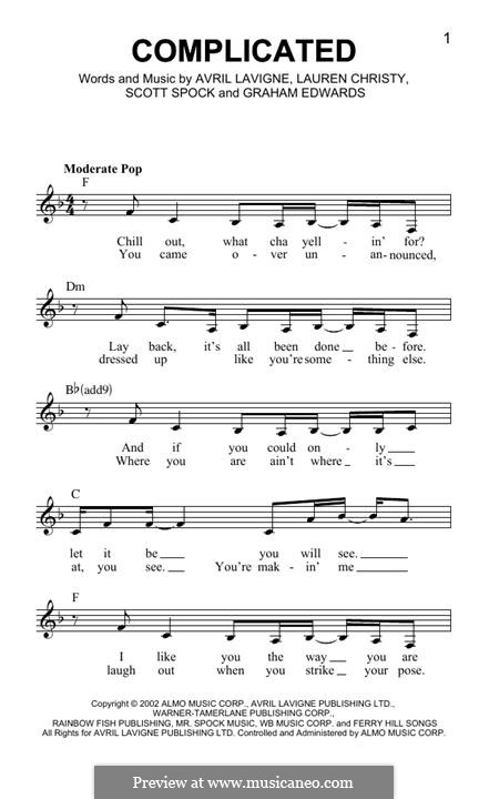 Complicated: melodia by Avril Lavigne, Graham Edwards, Lauren Christy, Scott Spock