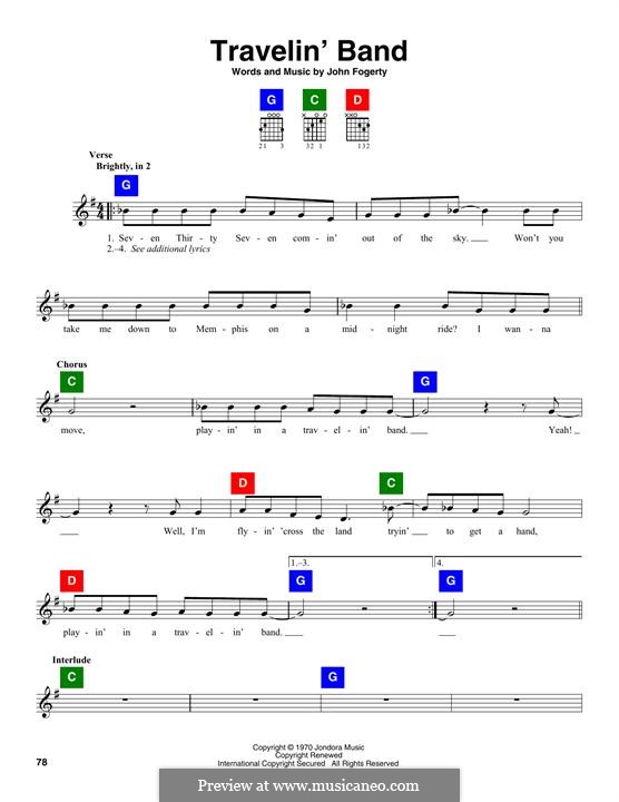 Travelin' Band (Creedence Clearwater Revival): melodia by John C. Fogerty