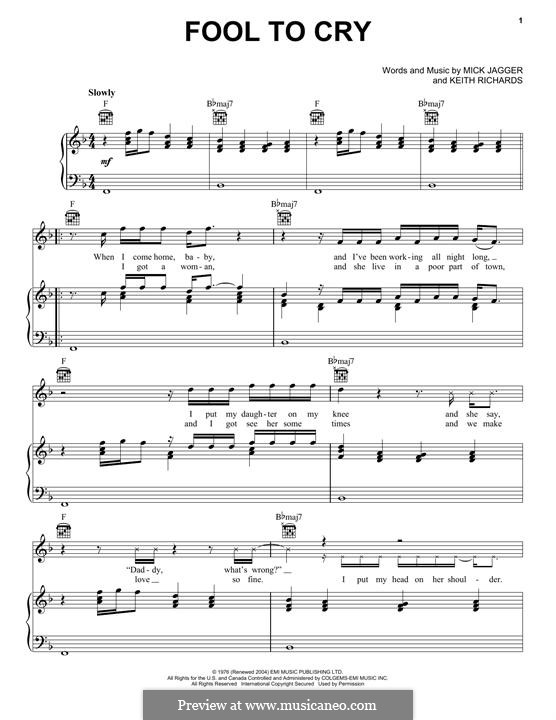 Fool to Cry (The Rolling Stones): Para vocais e piano by Keith Richards, Mick Jagger
