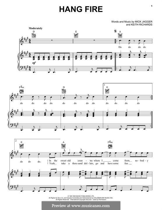 Hang Fire (The Rolling Stones): Para vocais e piano by Keith Richards, Mick Jagger