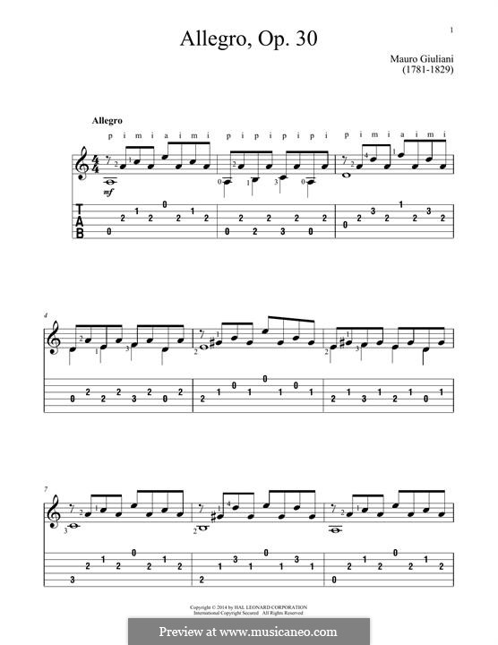 Allegro for guitar: Allegro for guitar by Mauro Giuliani