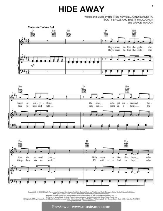 Hide Away (Daya): Para vocais e piano (ou Guitarra) by Britten Newbill, Brett McLaughlin, Gino Barletta, Grace Tandon, Scott Bruzenak