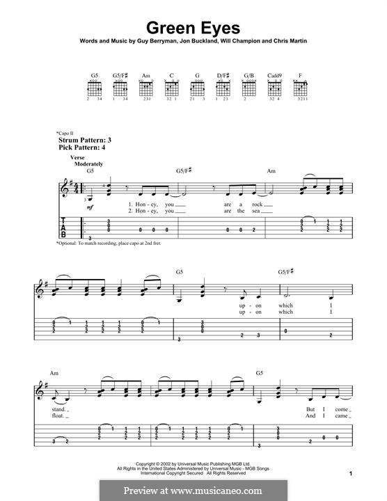 Green Eyes (Coldplay): Para Guitarra by Chris Martin, Guy Berryman, Jonny Buckland, Will Champion