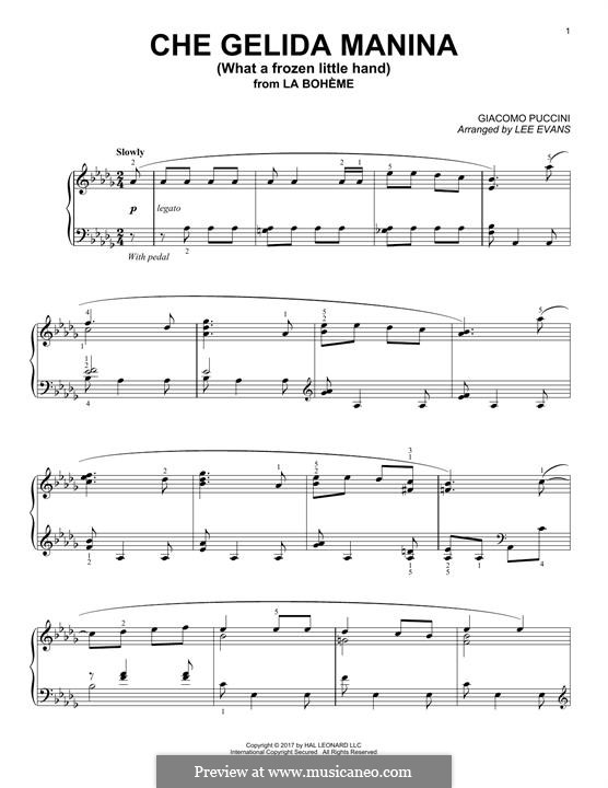 Che gelida manina: Para Piano by Giacomo Puccini