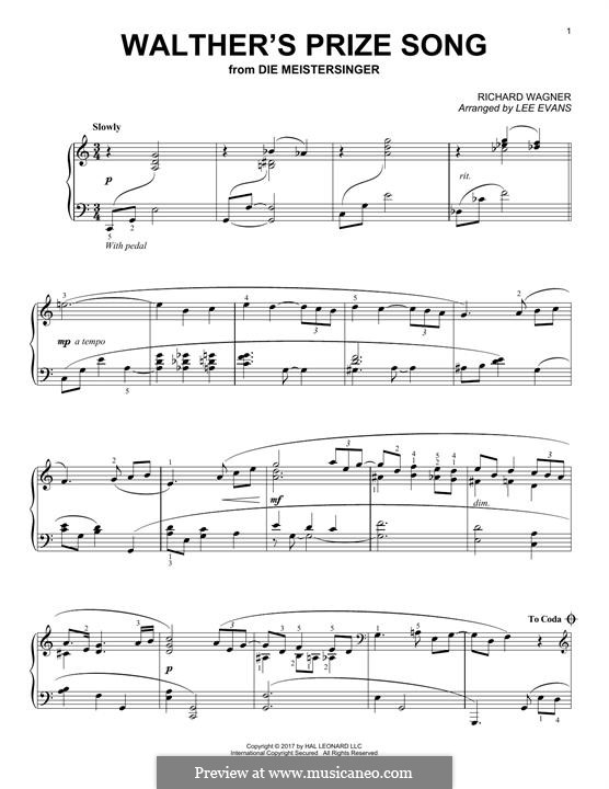Walter's Prize Song: Para Piano by Richard Wagner