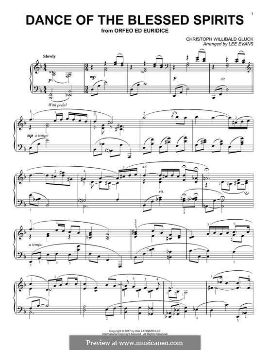 Dance of the Blessed Spirits: Para Piano by Christoph Willibald Gluck