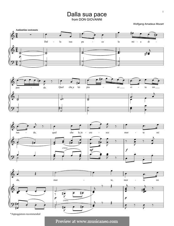 Dalla sua pace: Para vocais e piano by Wolfgang Amadeus Mozart