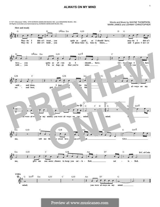 Always on My Mind: melodia by Johnny Christopher, Mark James, Wayne Carson Thompson