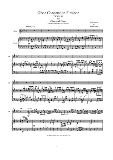 Concerto for Oboe, Strings and Basso Continuo in F Minor, TWV 51:f1: Version for oboe and piano by Georg Philipp Telemann