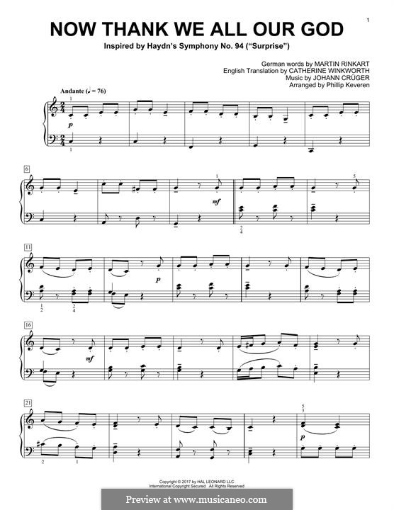 Now Thank We All Our God: Para Piano by Johann Crüger