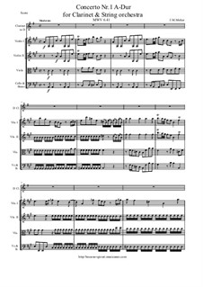 Clarinet concerto Nr.1 A-Dur, MWV 6/41: Score and parts by Johann Melchior Molter