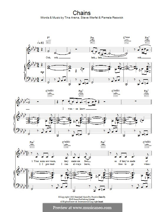 Chains (Tina Arena): Para vocais e piano (ou Guitarra) by Pamela Reswick, Steve Werfel
