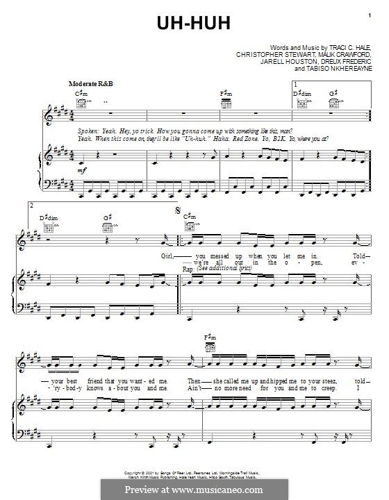 Uh-Huh (B2K): Para vocais e piano (ou Guitarra) by Malik Crawford, Jarell Houston, Dreux Frederic, Tabiso Nikhereayne, Traci C. Hale, Christopher Stewart
