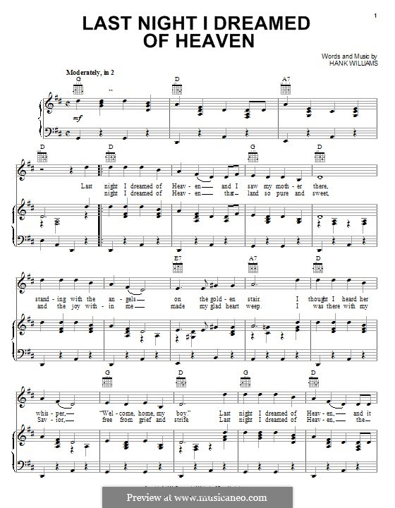 Last Night I Dreamed of Heaven: Para vocais e piano (ou Guitarra) by Hank Williams