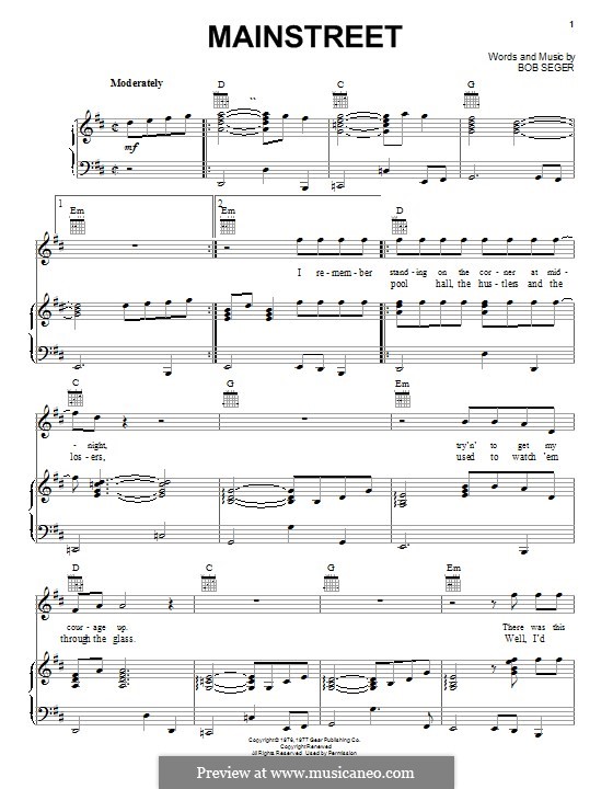 Mainstreet: Para vocais e piano (ou Guitarra) by Bob Seger